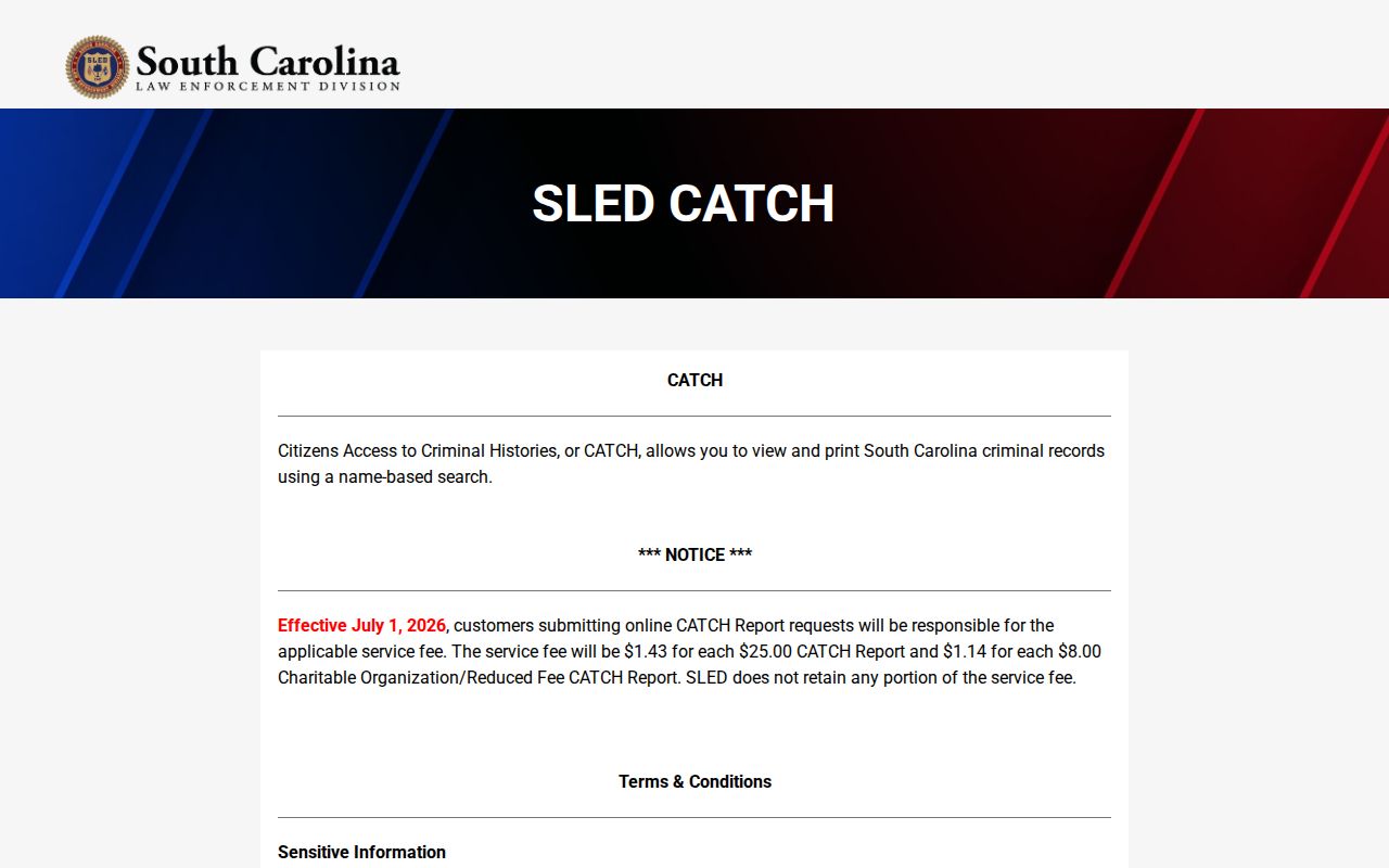 Aiken County warrant search reference showing a separate SLED CATCH form