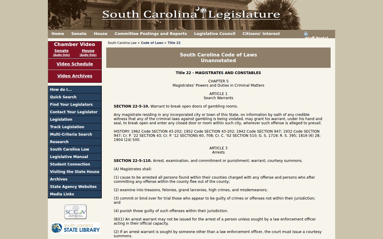 Aiken County arrest warrant law and probable-cause framework