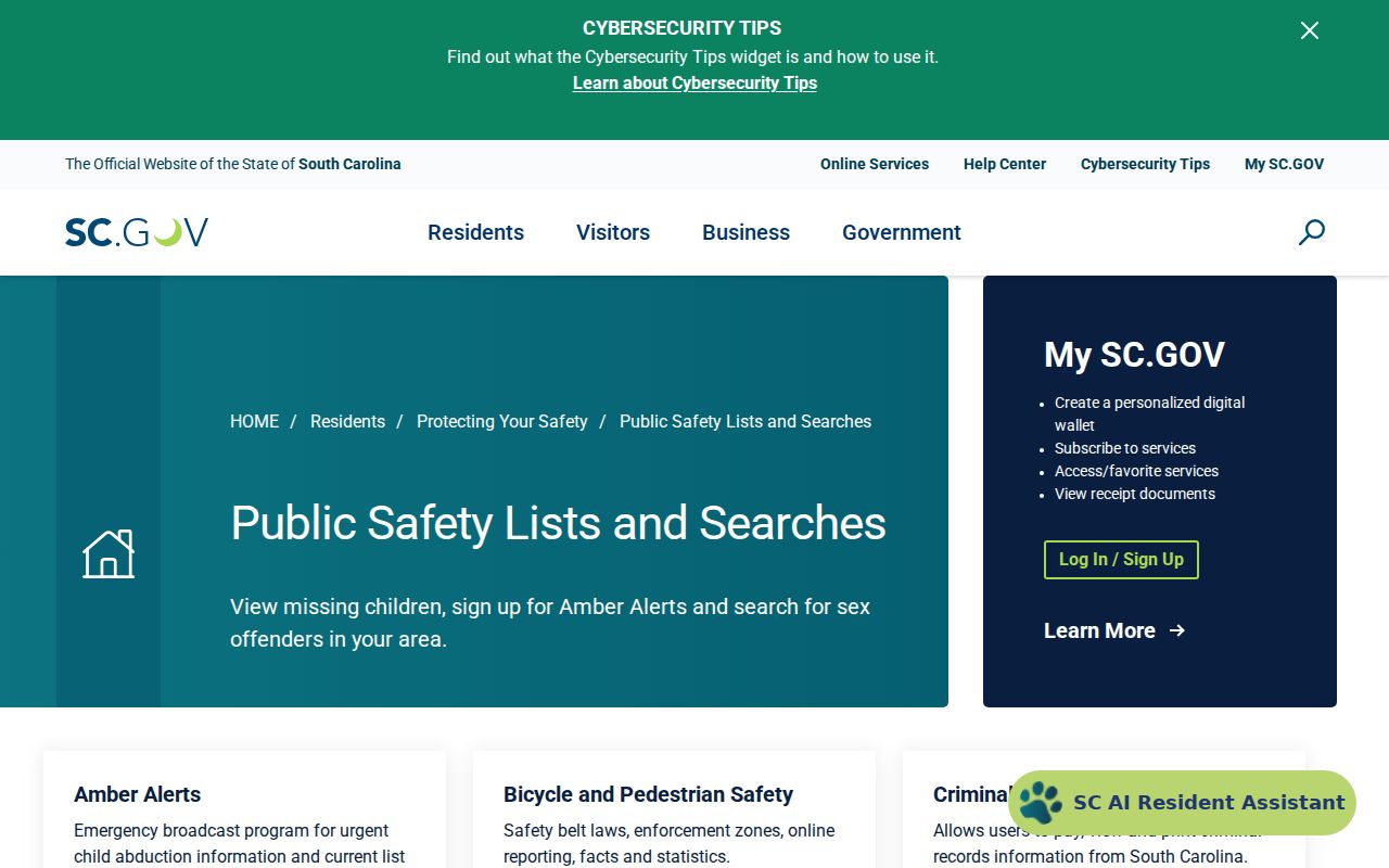 Aiken County most wanted program links on the state public-safety hub