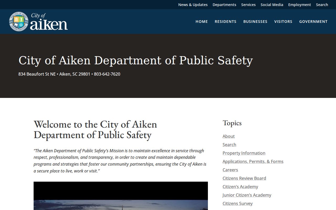 Aiken warrant records and city Public Safety contact information
