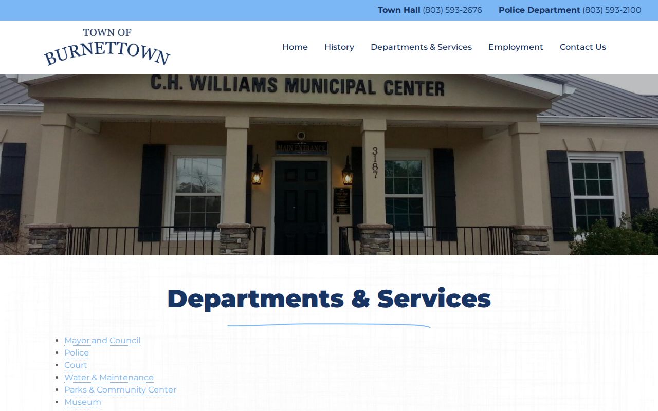 Burnettown town hall and police court contact point for warrant records