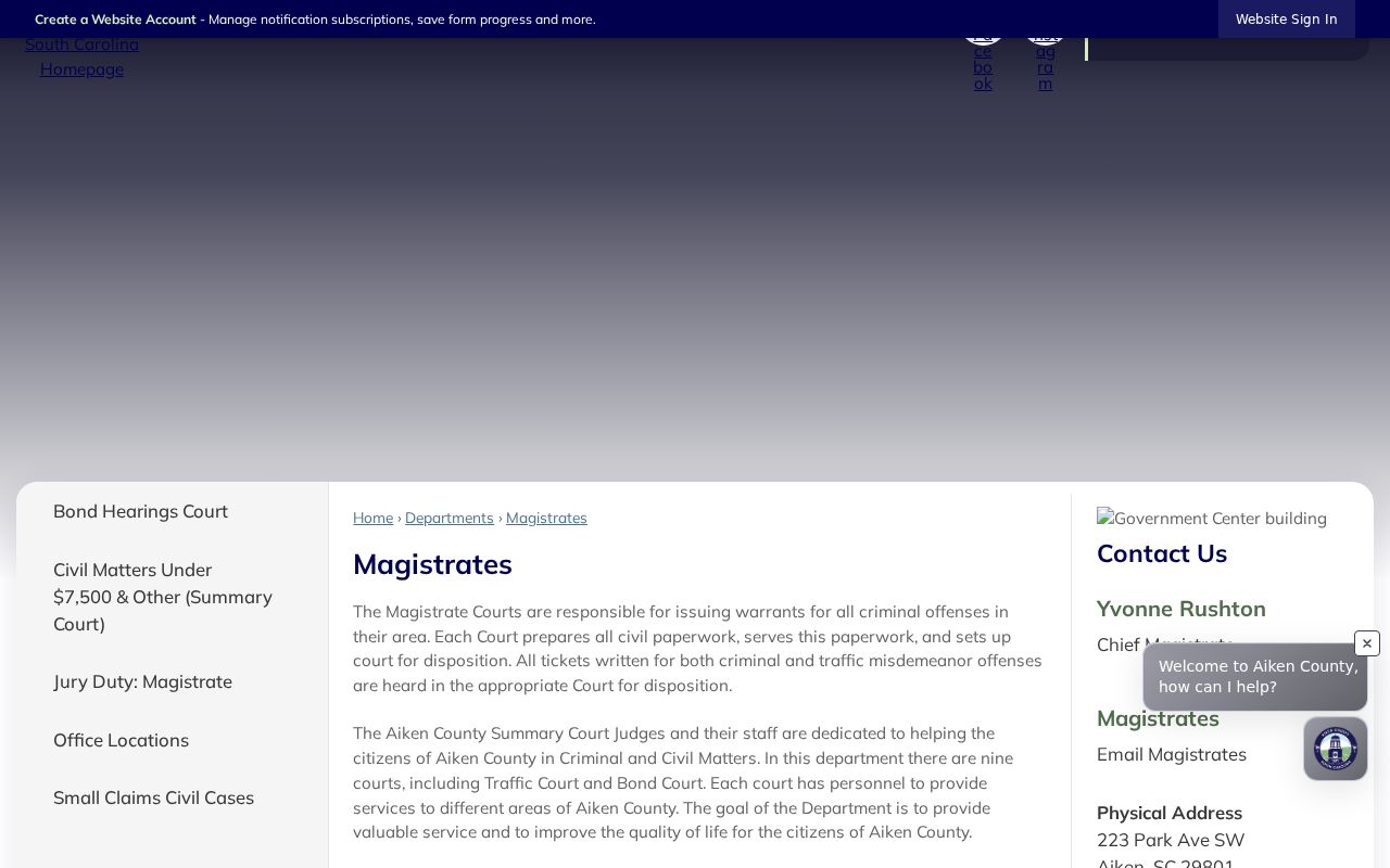 Aiken County warrant records and magistrate office routing