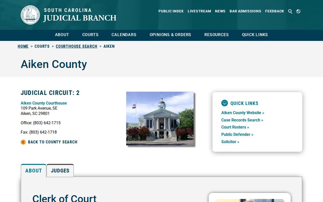 Aiken County warrant records at the Judicial Circuit courthouse